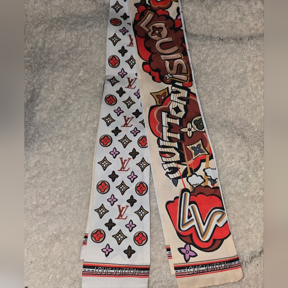 Silk Monogram Balloon Twilly Scarf  Black Light Blue Many Options Available - Picture 3 of 5